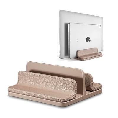 Leather Vertical Laptop Stand,Dual Laptop Holder Stand,Laptop Organizer with Adjustable Dock (18-26mm/0.7-1 in) for All MacBook/Tablet/Surface/Dell/iPad (Apricot)