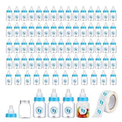 72 Pieces of Mini Baby Shower Milk Bottles Favors for Baby Shower White Plastic Mini Bottles Party Favors Boy Party Games Decorations (Blue)