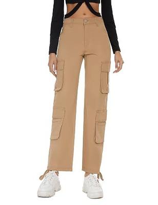 Women's High Waist Cargo Pants Straight Wide Leg Baggy Trousers Streetwear Y2k Cargo Pockets Vintage Casual Pants