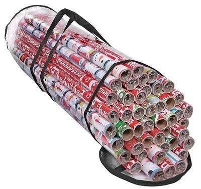 Wrapping Paper Storage Bag, Gift Wrap Organizer, Fits 40 Inch Long Rolls, Hold Up to 24 Rolls, Heavy Duty Clear PVC Bag with Top and Side Handles (Black)