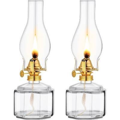 Tuanse 2 Pcs Chamber Oil Lamp for Indoor Use, Classic Kerosene Lamp, Vintage Oil Lanterns, Decorative Hurricane Lantern with Adjustable Fire Wick for Farmhouse Tabletop Decor, 13 in(Clear, Gold)