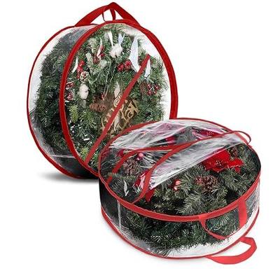 ProPik Christmas Wreath Storage Bag 30" - 2 Pack Clear Christmas Wreath Storage Container - Garland Holiday Artificial Wreath Storage Holder - Water Proof Transparent Clear PVC (30 Inch, Red)