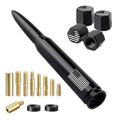 American Flag Car Truck Antenna with Valve Stem Caps, Universal Mast for GM Chevy Silverado 1500 2500 3500 HD Avalanche Ford F150 F250 F350 Denali Heavy Duty Pickup Trucks Accessories (Black)