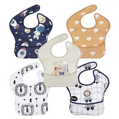 Waterproof Baby Bibs, 5 Pack Feeding Bibs for Boys Girls, Easy Clean
