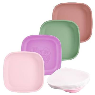 Re-Play Toddler Plates - 22 Oz. Deep-Walled Flat Kids Plates - Dishwasher & Microwave Safe - Made in USA - Set of 4-7.37" x 7.37" x 1.25" - Blossom