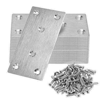 100 x 50 x 2mm Flat Straight Brace Bracket, Masendelk Silver Flat Mending Plate Stainless Steel Fixing Corner Brace for Wood Furniture (4 x 2 Inch, 6 Pcs)