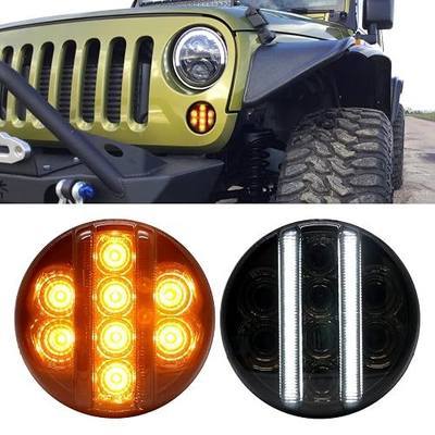 for JK Front Turn Signal LED Lights Running Lamps Compatible with Wrangler JK JKU 2007-2018,White Vertical LED Bar as Daytime Running Lights,Amber Yellow LED as Turn Signal(Smoked Lens)
