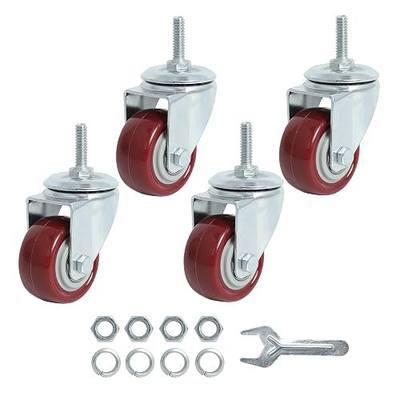 Finnhomy Swivel Caster Wheels 2 Inch Heavy Duty Threaded Stem Casters 1/4" - 20 x 1 Set of 4 for Wire Shelve Wheels PU Load Bearing 800 Lbs Anti-wear Smooth Casters, Red