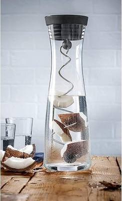 Glass Carafe with Lid and Stainless Steel Fruit Skewer, 34 oz 1 Liter Water Pitcher, Pitcher for Ice Tea and Homemade Juice, Heat Resistant Borosilicate Glass Carafe for Hot or Cold Water.