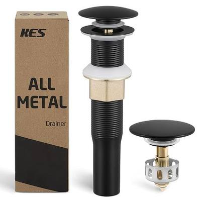 KES Bathroom Sink Drain with Strainer Basket Hair Catcher Anti Clog Pop Up Drain Stopper Vanity Vessel Sink Without Overflow, Matte Black S2013D-BK