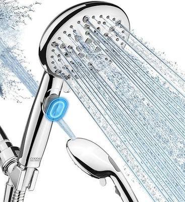Cobbe 9-Function Shower Head with Built-in Power Spray, 1.8 GPM Water Saving ON/OFF Toggle Switch, High Pressure Handheld Showerhead with 1-Click Pause Button, Brass Bracket & 6ft Hose, Chrome
