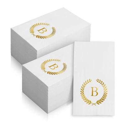 200 Pack Monogrammed Disposable Napkins Gold Foil Letter B Guest Napkins Initial Disposable Hand Paper Towels for Wedding Engagement Baby Shower Party Home Kitchen Bathroom Dinner Decorative Towels