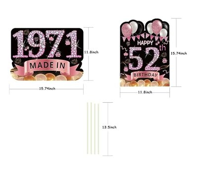 2Pcs 16" Large Happy 52th Birthday Party Yard Sign Decorations for Women,Rose Gold 52th Birthday Yard Signs with Stakes,Weatherproof Outdoor Lawn Decorations (52th)