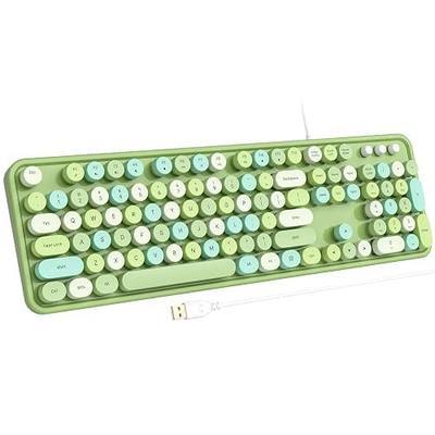 Atelus Computer Keyboard Wired, Typewriter Style, Plug Play USB Keyboard with Large Number Pad, Caps Indicators, Foldable Stands, Full Size Wired Keyboard for Windows PC Laptop (Green Colorful)
