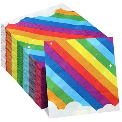 Hotop 50 Pcs Neon Napkins Glow in Dark Rainbow Soccer Napkins Birthday Disposable Paper Party Decorations Supplies(Rainbow)