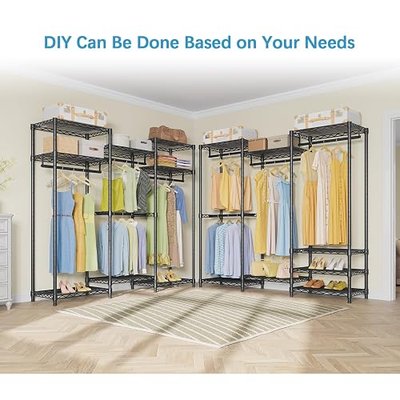 VIPEK V5i Garment Rack Bedroom Armoires Freestanding Closet Organizer, Portable Wardrobe Closet Heavy Duty Clothing Rack with 8 Adjustable Shelves & 4 Hang Rods, 56.7" Lx15.7 Wx76.4 H, Black (Medium)