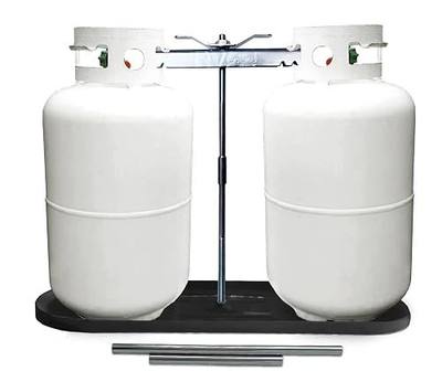 RV Dual Propane Tank Mounting Rack 40lb,30lb and 20ld Tanks for Camper and Travel Trailers with Different Connecting Pipes, Black, White, Grey or Red Options (Black)