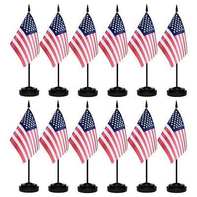 12 Pack USA Desk Flags Set, American US Small Mini Table Office Flags with 12" Solid Black Pole, 8.2 x 5.5 Inches, Home and Office Decoration, Festival Celebrations