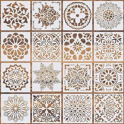 16 Pcs Mandala Stencils, 6 x 6 Inch Reusable Painting Templates for Crafts | Pet Material, Smooth Edges, Geometric Layering Designs, Washable, for Wood, Walls, Fabric, Floor, Window, Cards and Drawing