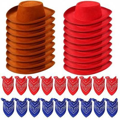 Unittype 18 Sets Cowboy Hats and Bandanas Bulk Kids Western Cowboy Costume Accessories Kids Party Supplies