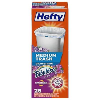 Hefty 8 Gallon Medium Trash Bags, White, Fabuloso Lavender Scent, 26ct | Drawstring Closure, 8G Medium White Trash Bags for Bathrooms, Bedrooms, Home Offices, Scented, Continuous Odor Control
