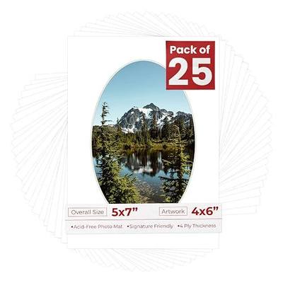 Poster Palooza 5x7 Mat Bevel Cut for 4x6 Photos - Precut White Oval Shaped Photo Mat Board Opening - Acid Free Matte to Protect Your Pictures - Bevel Cut for Family Photos, Pack of 25 Matboards