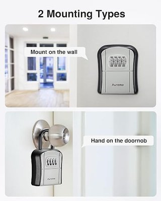 Puroma Key Lock Box, Portable Combination Lockbox Wall-Mounted Key Storage Box for House Keys, Resettable Code Safe Security Lock Box for Home, Office, Apartment Spare Key Storage (1 Pack, Gray)