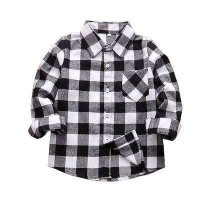 Toddler Boys Plaid Flannel Shirt Long Sleeve Button Down Shirts School Uniform for Kids Baby Boy