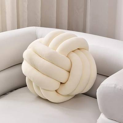 Knot Pillow Ball, Soft Round Throw Pillow Cushion Home Decorative Ball Pillows, Handmade Plush Throw Knotted Pillow for Home Décor Play Knot Ball(7.87inches,Ivory)