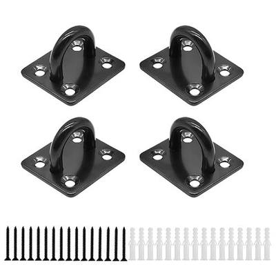 HOMPER 4 Pcs M6 Pad Eye Plates Black,304 Stainless Steel Marine Hardware Staple Hook Loop with 16 Screws and Plastic Plugs, Used for Hanging Basket Planters, Roof Beam, Ceiling Fan, Shade Sail | Marine Hardware Staple Hook Loop with16 Screws, Used Hanging Basket Planters, Roof Beam, Ceiling Fan, Out
