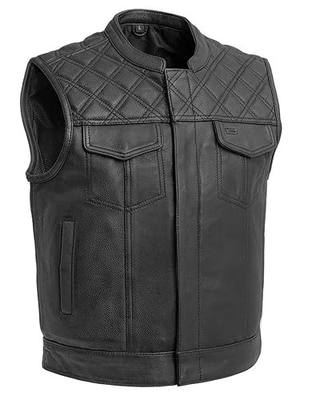 First Mfg Co Upside Leather Motorcycle Vest for Men Riding Club Biker Men Vest, Snap And Zip Closure