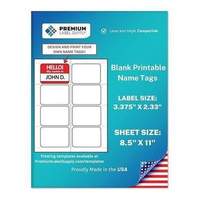 Premium Label Supply Blank Printable Name Tag Stickers - 2-1/3" x 3-3/8" - Laser/Inkjet Compatible – (8 per Sheet), 25 Sheets – 200 Total Adhesive Name Tags