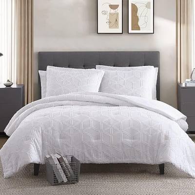 Walensee Queen Comforter Set Clipped Jacquard Diamond 100% Polyester Soft Washable Microfiber Bed Comforters with 2 Pillowshams All Season Lightweight Cozy Bedding Comforter Set 3 Pieces 90"x90" White