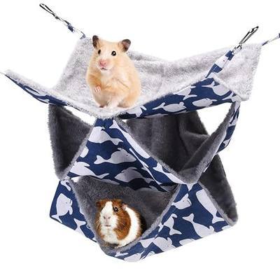 3 Tier Ferret Rat Hammock,Guinea Pig Cage Accessories,13.7x13.7 Inches,Pet Cage Hanging Bunkbed Hammock for Small Animals,Guinea Pig,Ferret,Kitten,Squirrel,Chinchilla,Rat,Parrot(Blue)