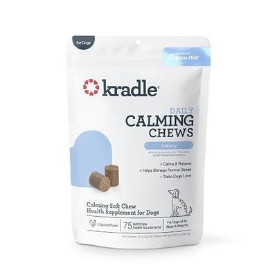 Kradle Calming Chews for Dogs -Vet Formulated with L-Theanine, Ashwagandha and GABA for Managing Normal Stress and Promoting Relaxation - Chicken Flavored Calming Supplement - 75 Soft Chews