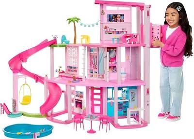 Barbie DreamHouse, Pool Party Doll House | 75+ Pieces and 3-Story Slide, Barbie House Playset, Pet Elevator and Puppy Play Areas