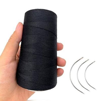 Thick Polyester Thread for Wig Making & Hair Extension Sewing, Black, 3 Pcs Curved Needles