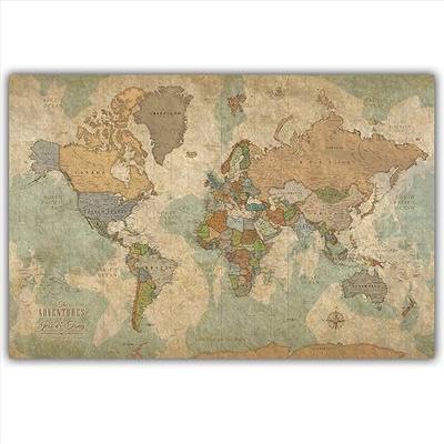 HolyCowCanvas Personalized World Map on Canvas in Vintage Earth Tones, Wall Art with Push Pins to Mark Travels, World Map Pin Board, Travel Tracker (40x24, Gallery Wrapped Canvas)