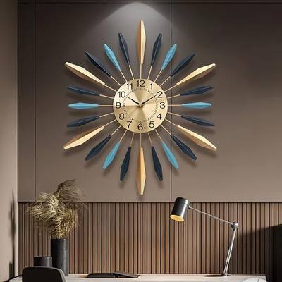 Large Wall Clock Metal Mid Century Decorative Wall Clock for Living Room Decor, 21.6 Inch Silent Battery Operated Big Wall Clocks Modern Home Wall Art for Bedroom,Kitchen,Dining Room,Hotels,Office