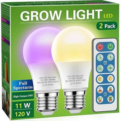 Briignite Grow Light Bulbs for Indoor Plants,4 Full Spectrum Growth Modes | 3/9/12/18H Timing, A19 Dimmable Plant Light Bulb E26 Base, 11W Grow Bulb, Grow Light for Indoor Growing, Seed Starting, 2Pack