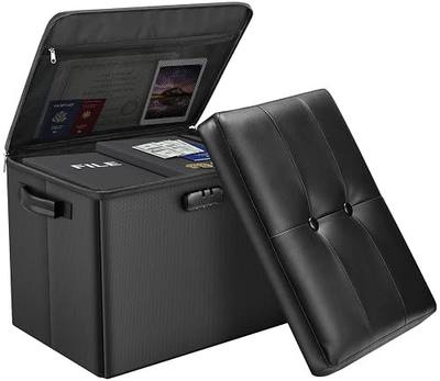 DocSafe Storage Ottoman with Lock,Fireproof Folding Ottoman Foot Rest Stool Storage Chest with Storage Safe for Important Documents,Waterproof 17 Inches Short Ottoman Foot Stool with Handles,Black
