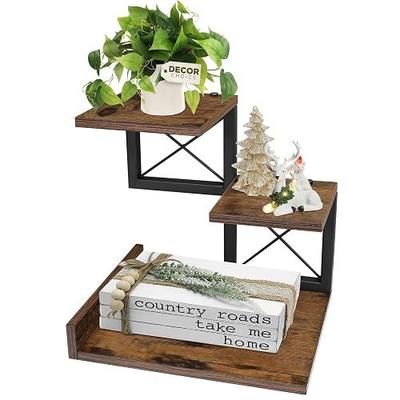 ELITEROO Desk Shelf Organizer, Wood Desktop Organizer Small Bookshelf, 3 Tier Storage Shelf Riser Display Stand for Office Decor and Desk Accessories, Rustic Brown Black