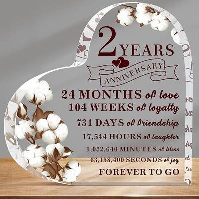 2 Years Cotton Flower Anniversary Decor for Him Her Cotton Flower Drawing Print Acrylic Gift 2nd Anniversary Wedding Paperweight Traditional Second Year Marriage for Wife Husband Lover