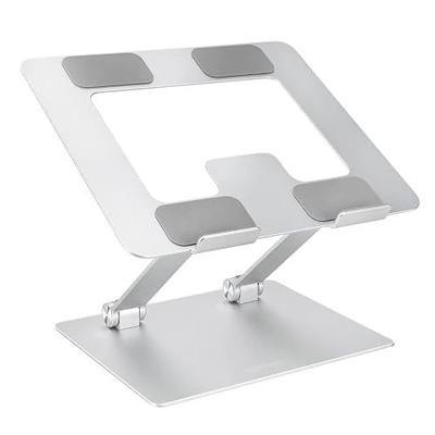 Amazon Basics Sturdy and Portable Ergonomic Laptop Stand for Desk, Height Adjustable Riser with Ventilated Cooling, Foldable, Fits all Laptops up to 15.6 Inch, Silver