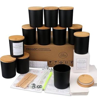MILIVIXAY 12 Pack 12 OZ Black Matte Glass Candle Jars with Lids and Candle Making Kits - Bulk Empty Candle Jars for Making Candles - Spice, Powder Containers.