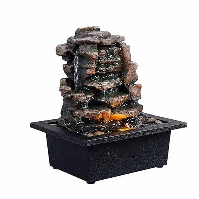 GOSSI Meditation Waterfall Fountain with LED Lights, Indoor Tabletop Water Fountain Decorated with Natural River Rocks, Office & Home Relaxation Decor, Christmas Decoration