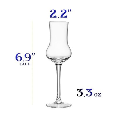 Crystal Limoncello Cordial Glasses | Set of 4 | Tall 3.3 oz Long Stemmed Spirit Glassware for Sipping Aromatic Liquor, After Dinner Drink, Aperitif, Digestive | Elegant Tulip Shaped Stemware