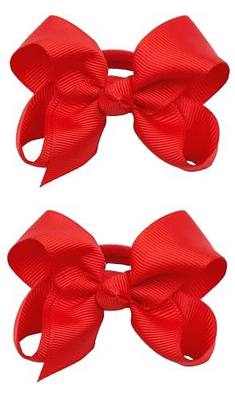 3 Inch Baby Girl Hair Bows Elastic Hair Tie Accessories Bow Ponytail Holder - Set of 2 (Red)