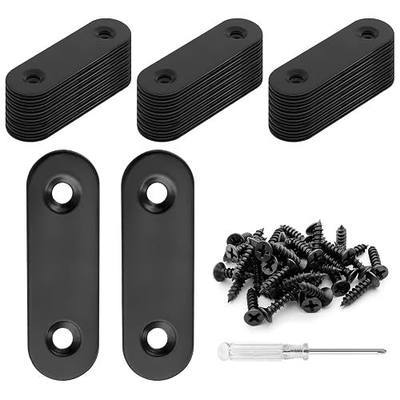 Biaungdo 2" Stainless Steel Flat Plate Straight Bracket, Black, 20 Sets | Metal Corner Brace Brackets, Mending Repair Plate Brace, With Screws & Screwdriver, For Wood, 50mm x 16mm x 2mm