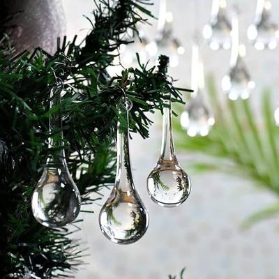 IndianShelf 50 Clear Glass Christmas Ornaments for Tree- Teardrop Ornaments- Chandelier Crystals Replacement Drops- Christmas Decorations- Icicles Raindrop Decorative Hanging Ornaments Centerpieces